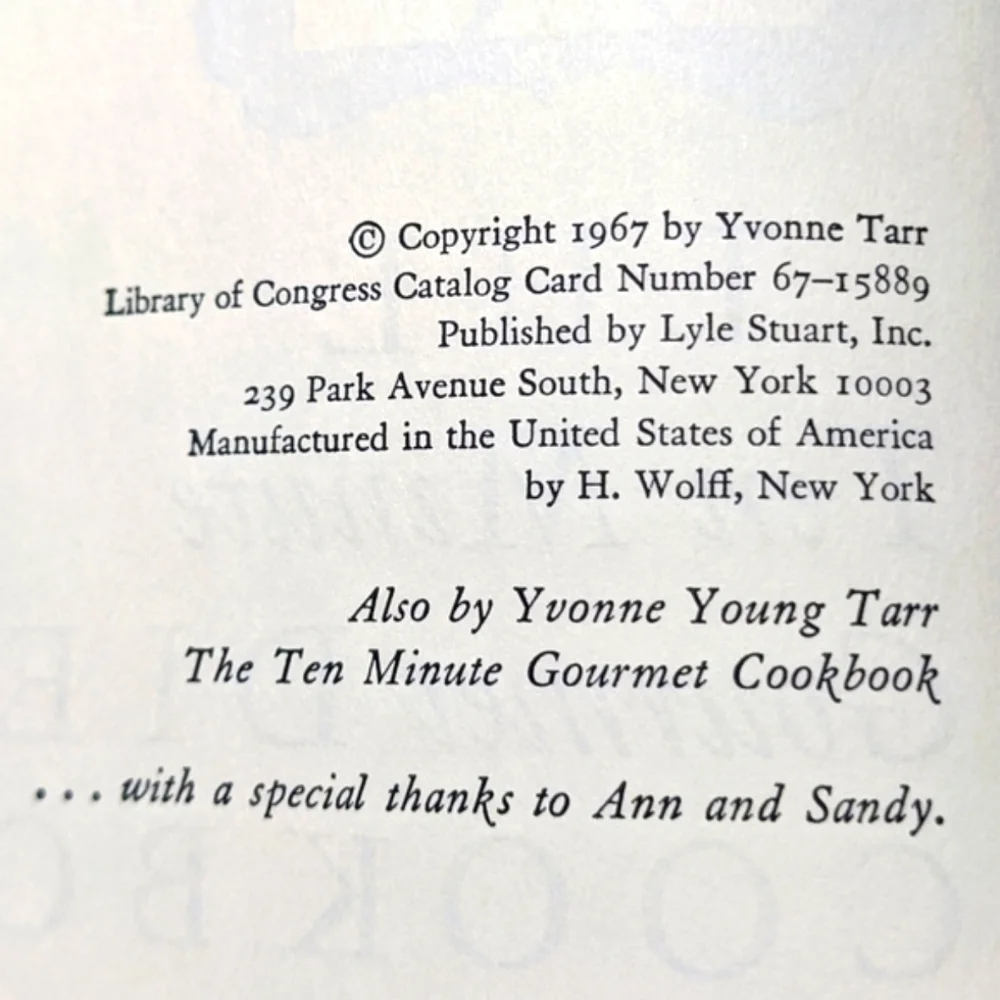 1967 Ten Minute Gourmet Vintage Hardcover Cookbook